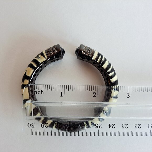 NEW Angelique De Paris Zebra Black and White Enamel Bangle Cuff Bracelet - Picture 11 of 15